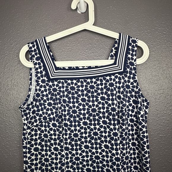 Talbots Size Medium Petite Effortless Jersey Shift Dress - Star Geo Blue White - Picture 3 of 6